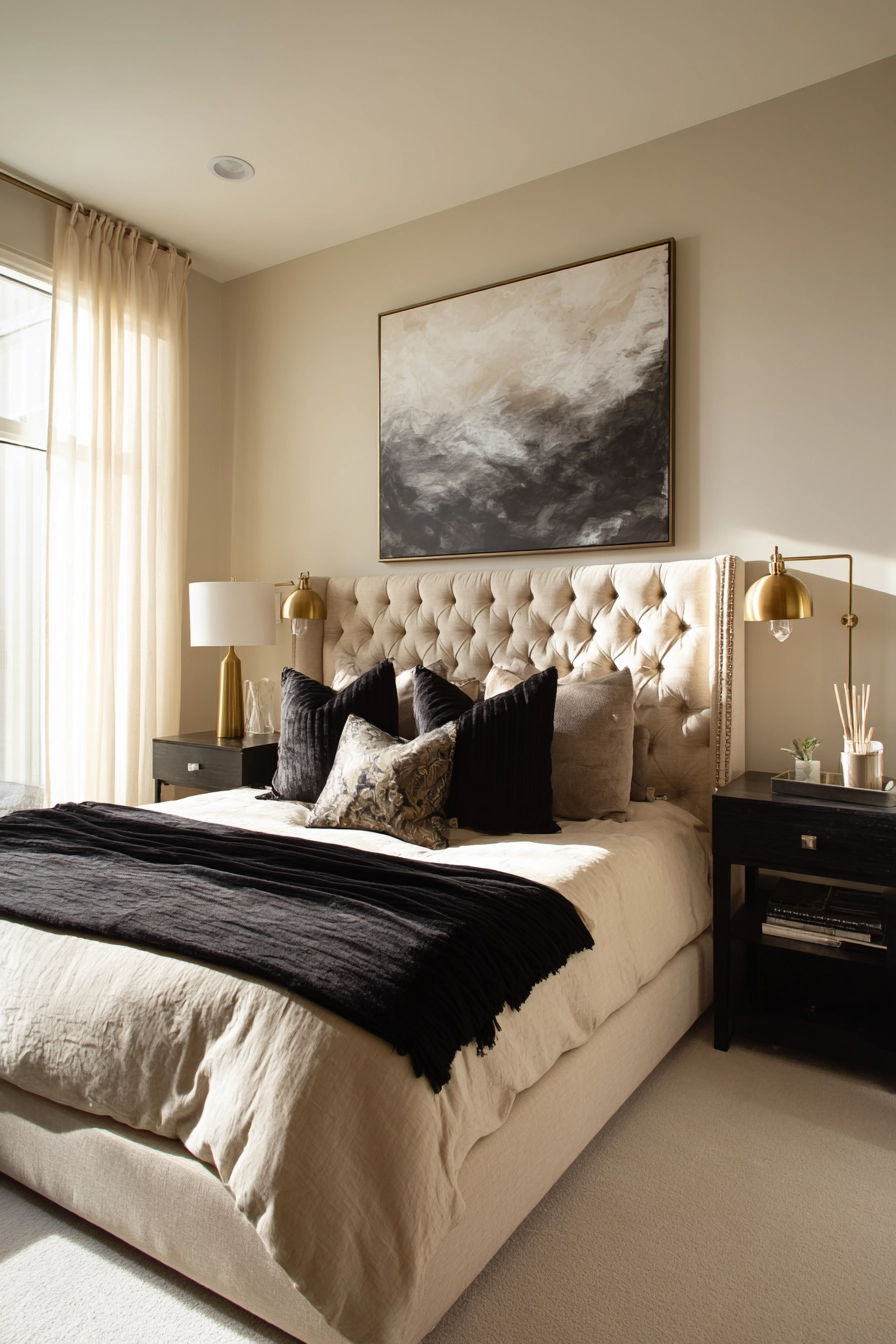 beige and black bedroom 1