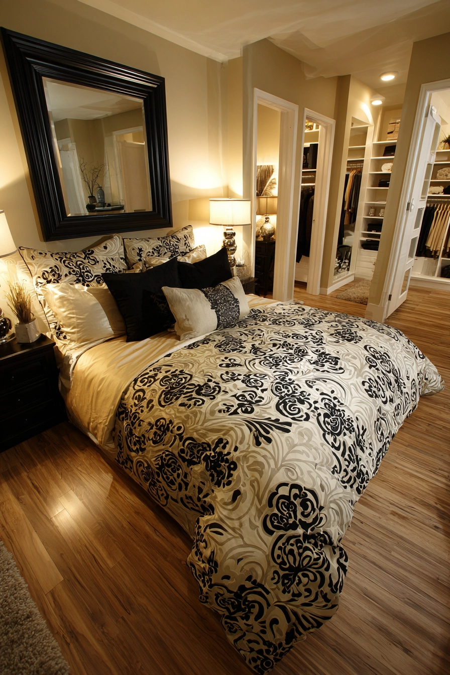 beige and black bedroom 20