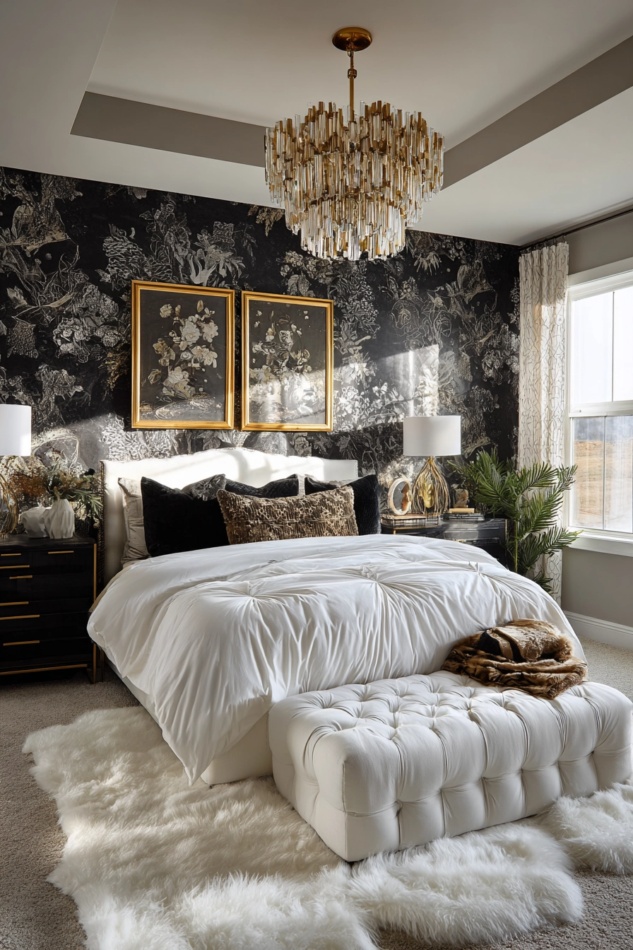 black white and gold bedroom 11