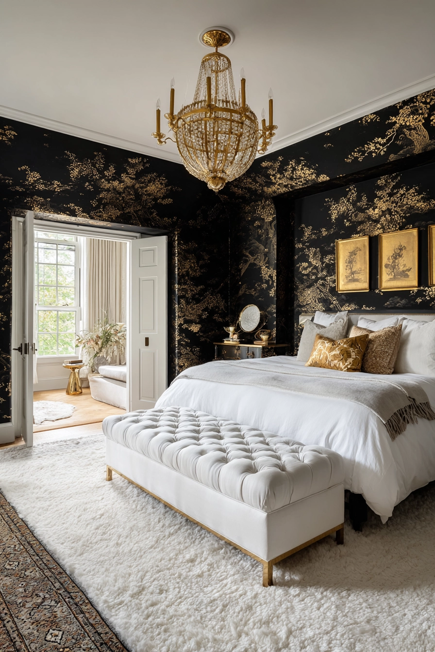 black white and gold bedroom 12