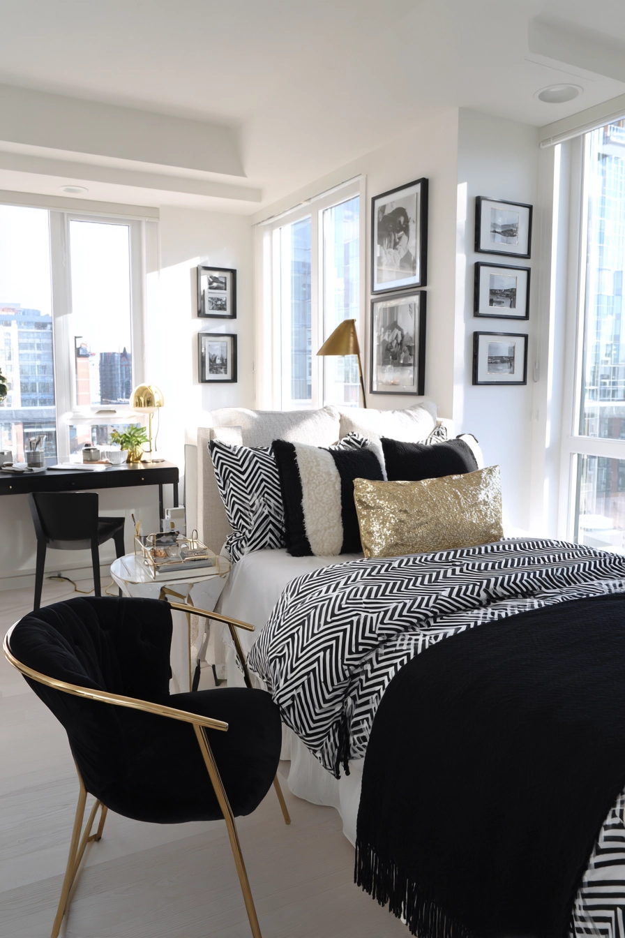 black white and gold bedroom 13