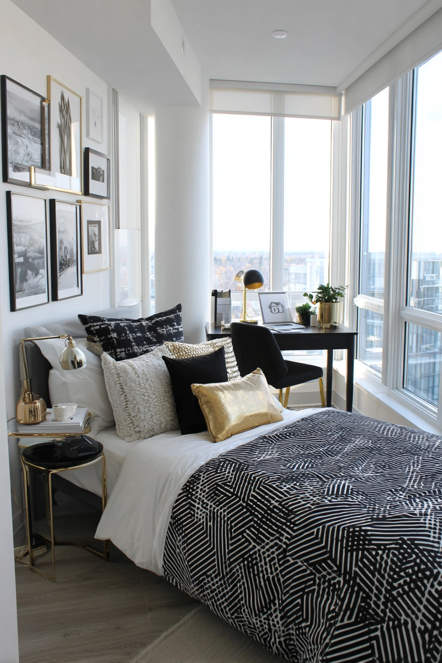 black white and gold bedroom 14