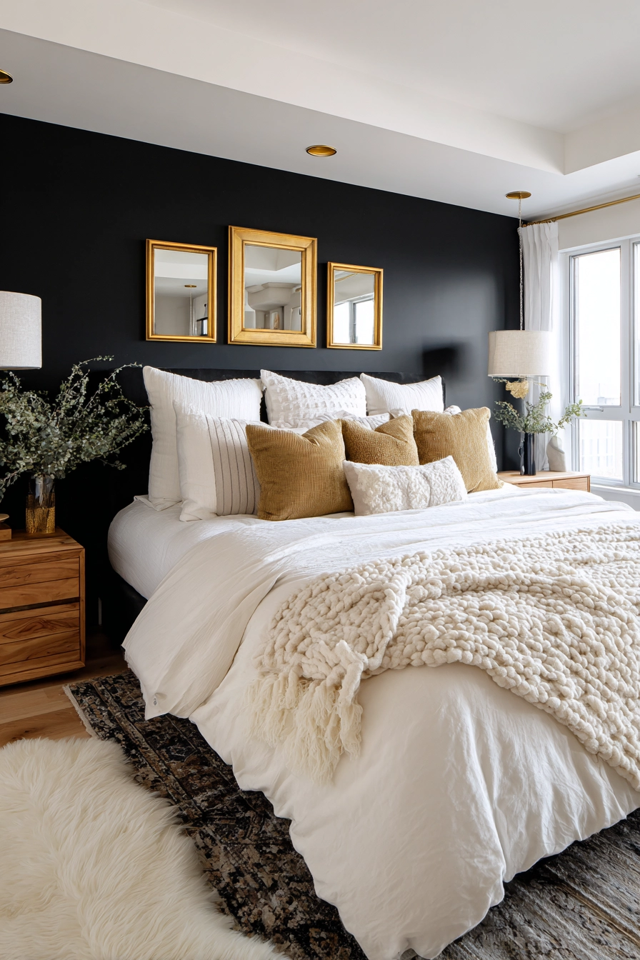 black white and gold bedroom 18