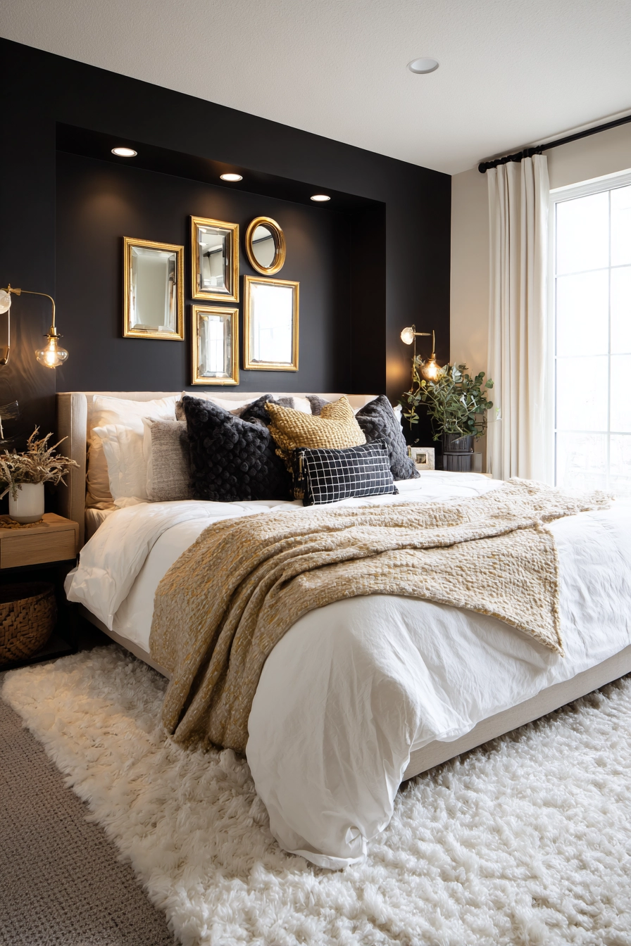 black white and gold bedroom 19