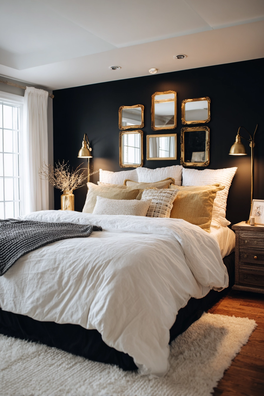 black white and gold bedroom 20