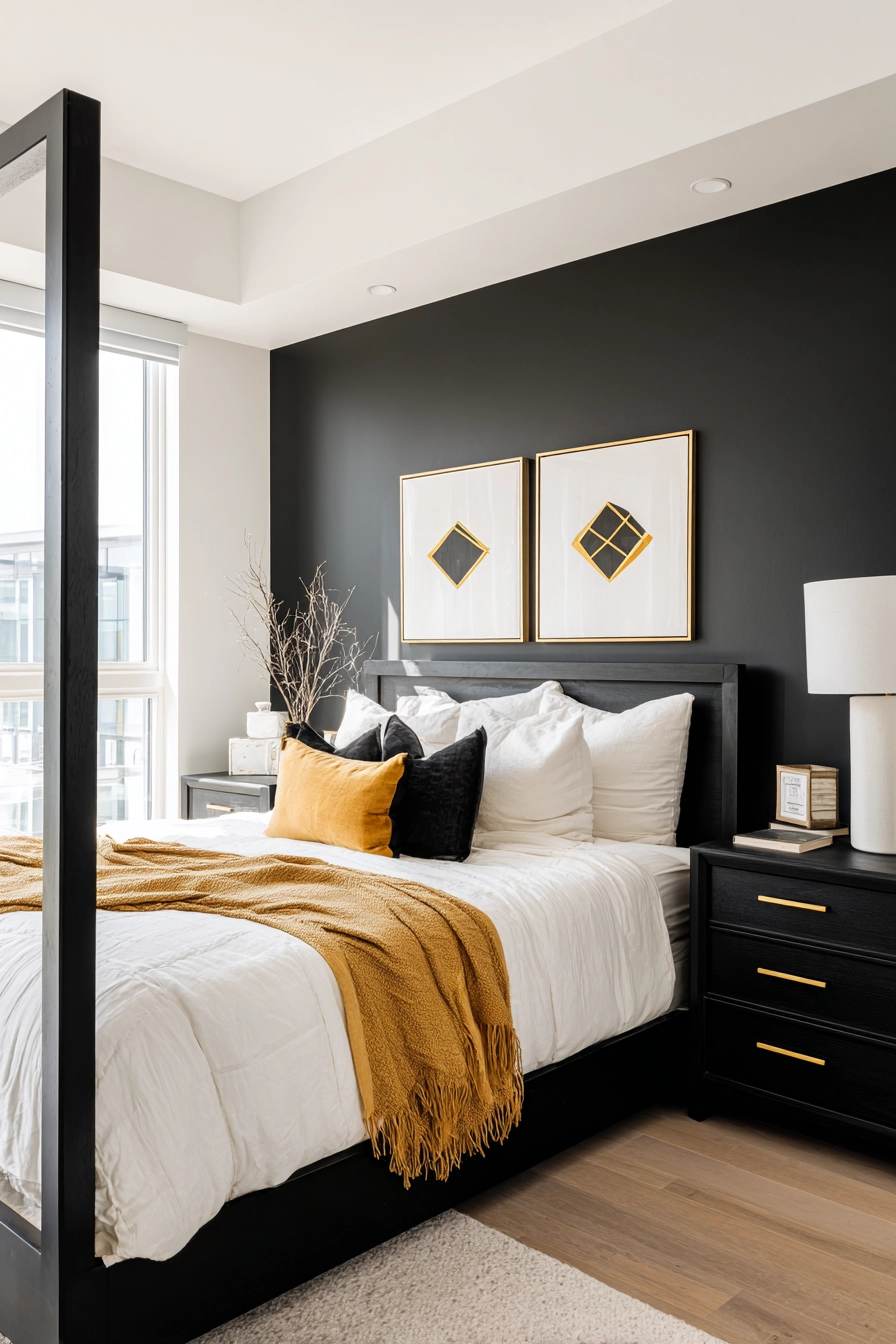 black white and gold bedroom 5