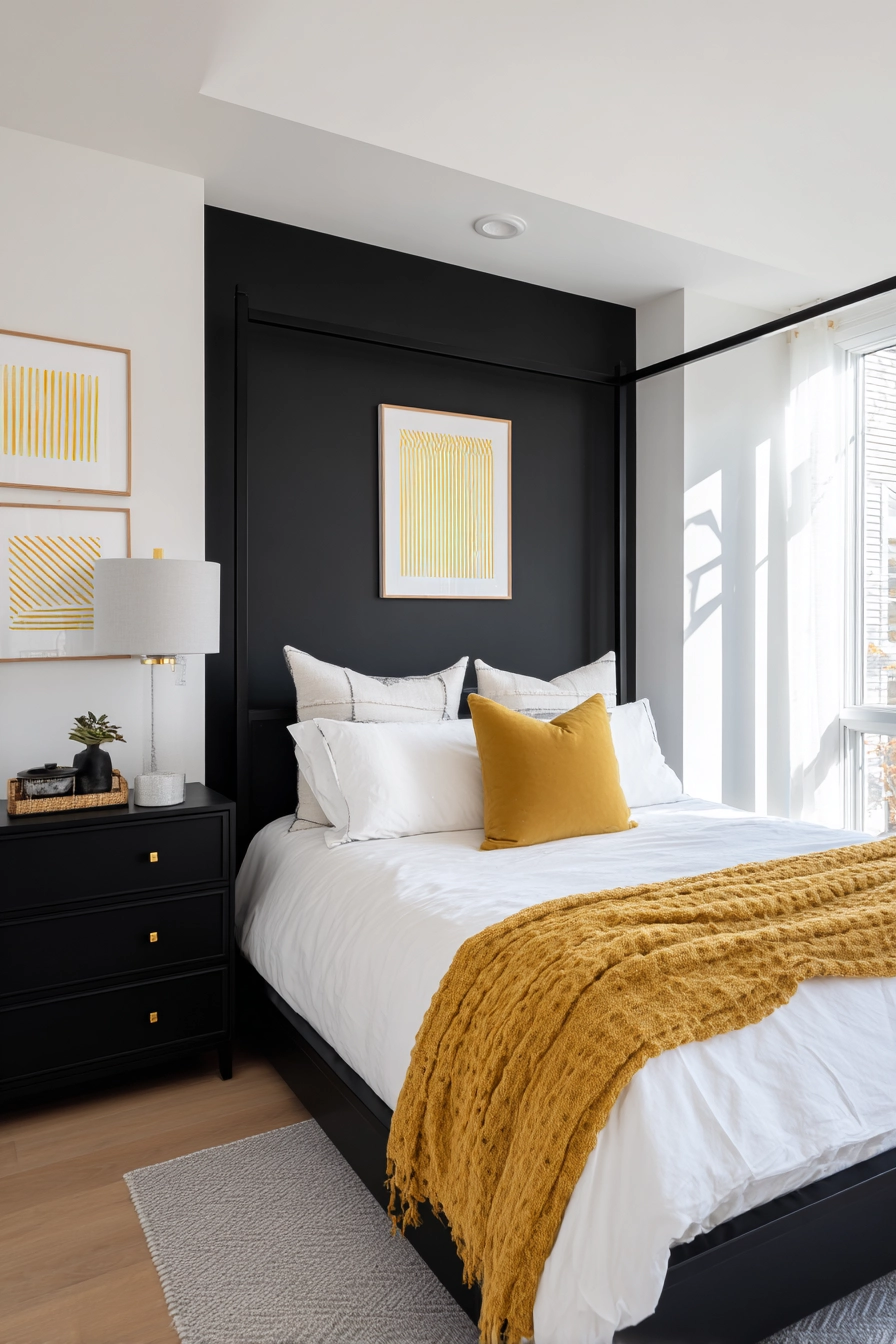 black white and gold bedroom 6