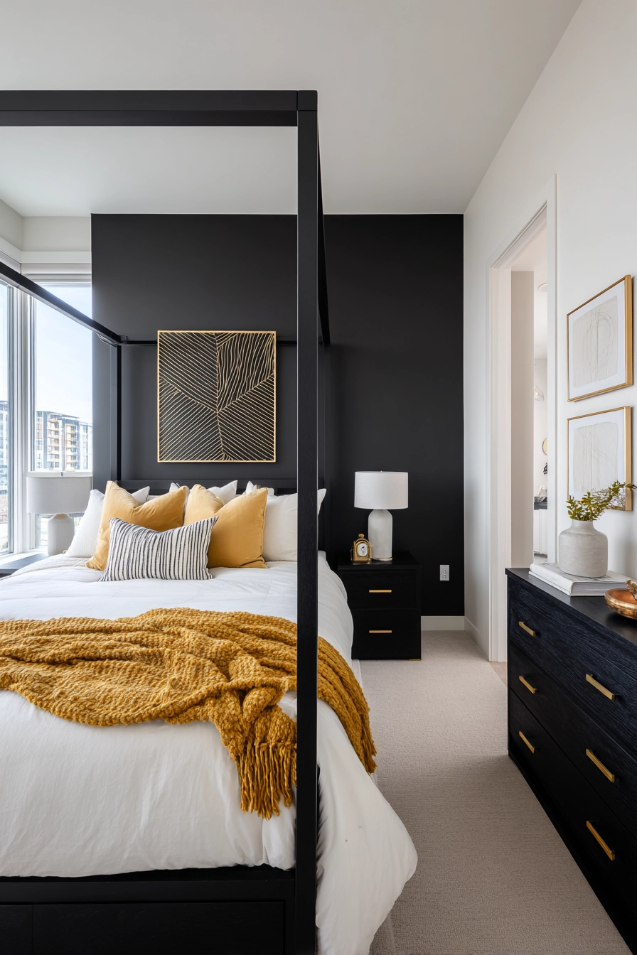 black white and gold bedroom 7