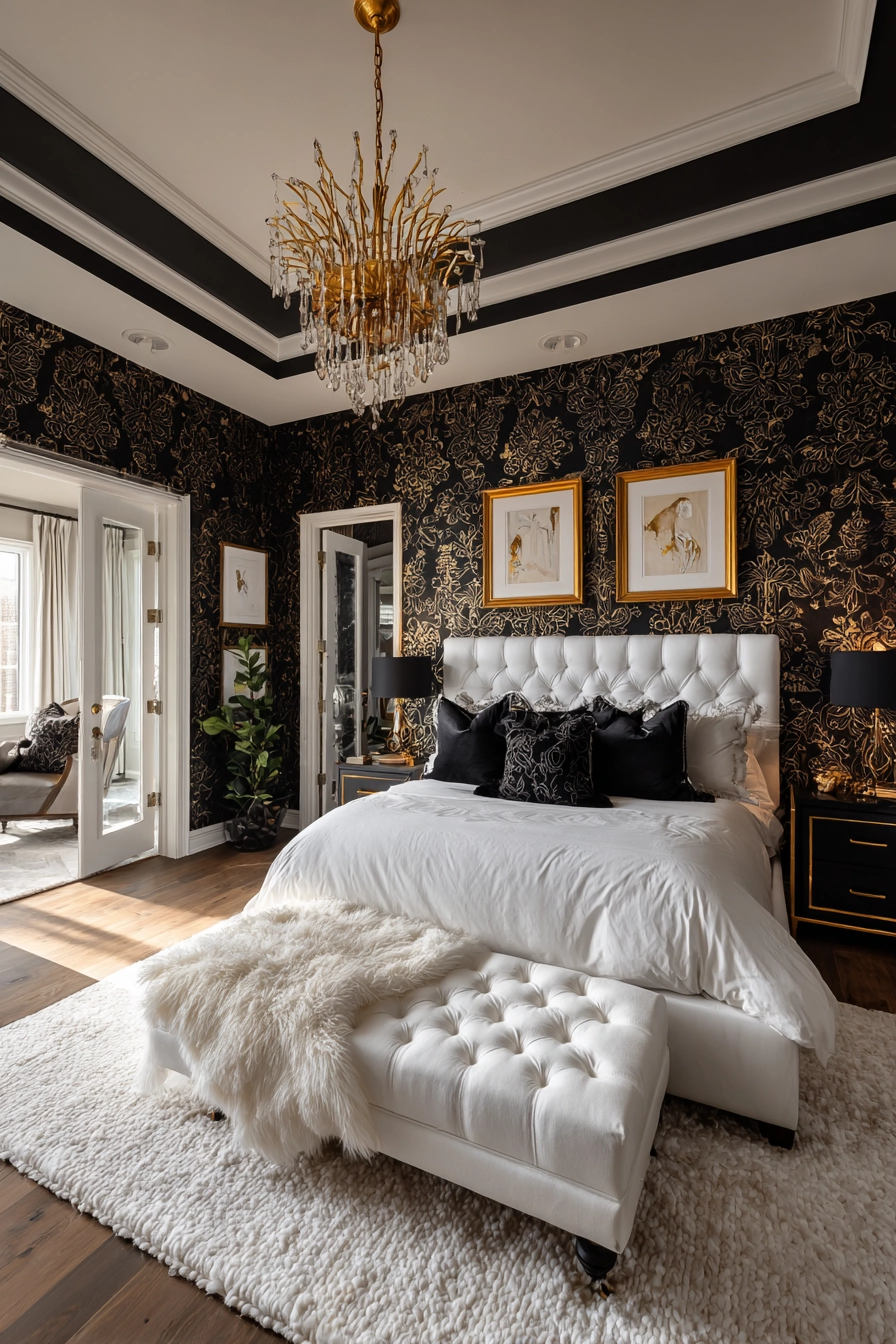 black white and gold bedroom 9