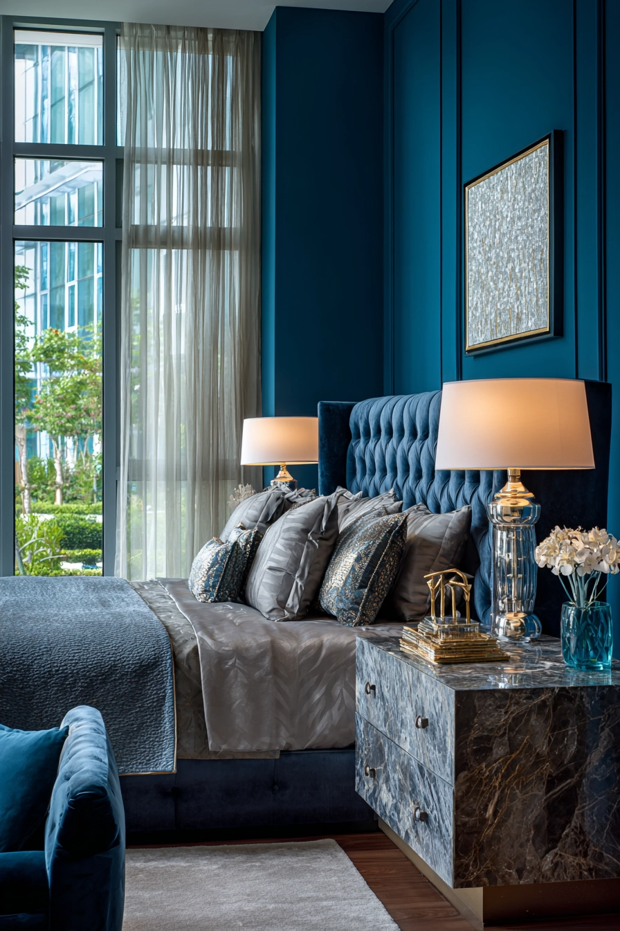 blue accent wall bedroom 13