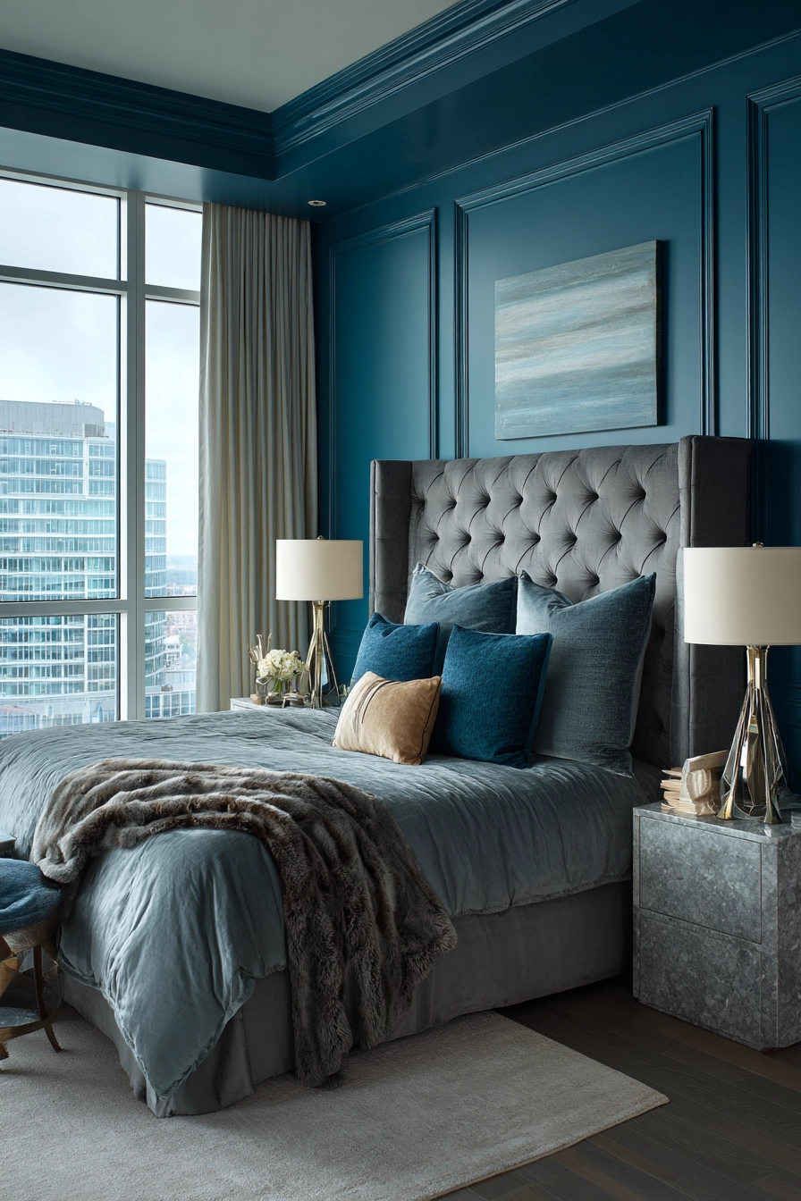blue accent wall bedroom 14