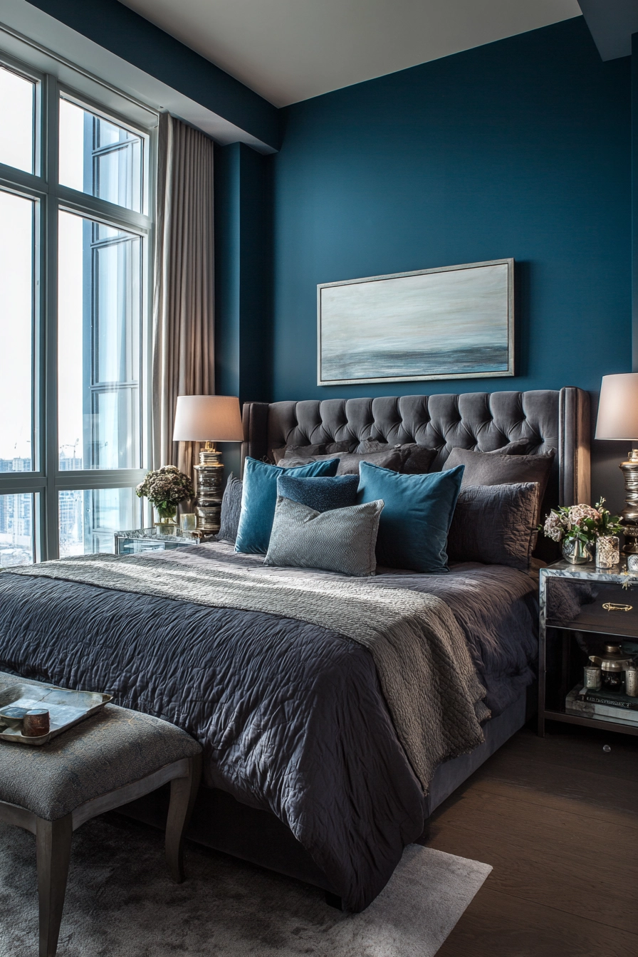 blue accent wall bedroom 15