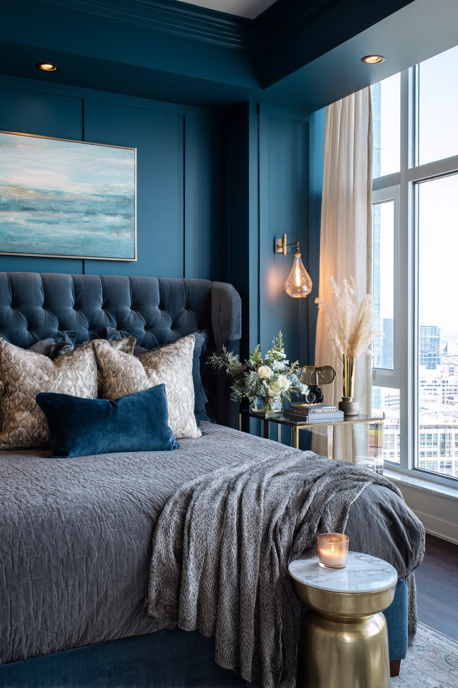 blue accent wall bedroom 16