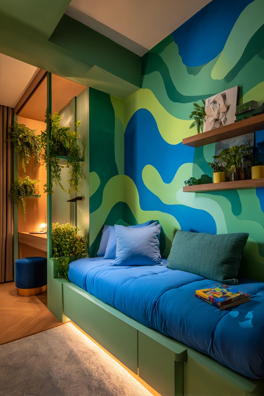 green and blue bedroom 17