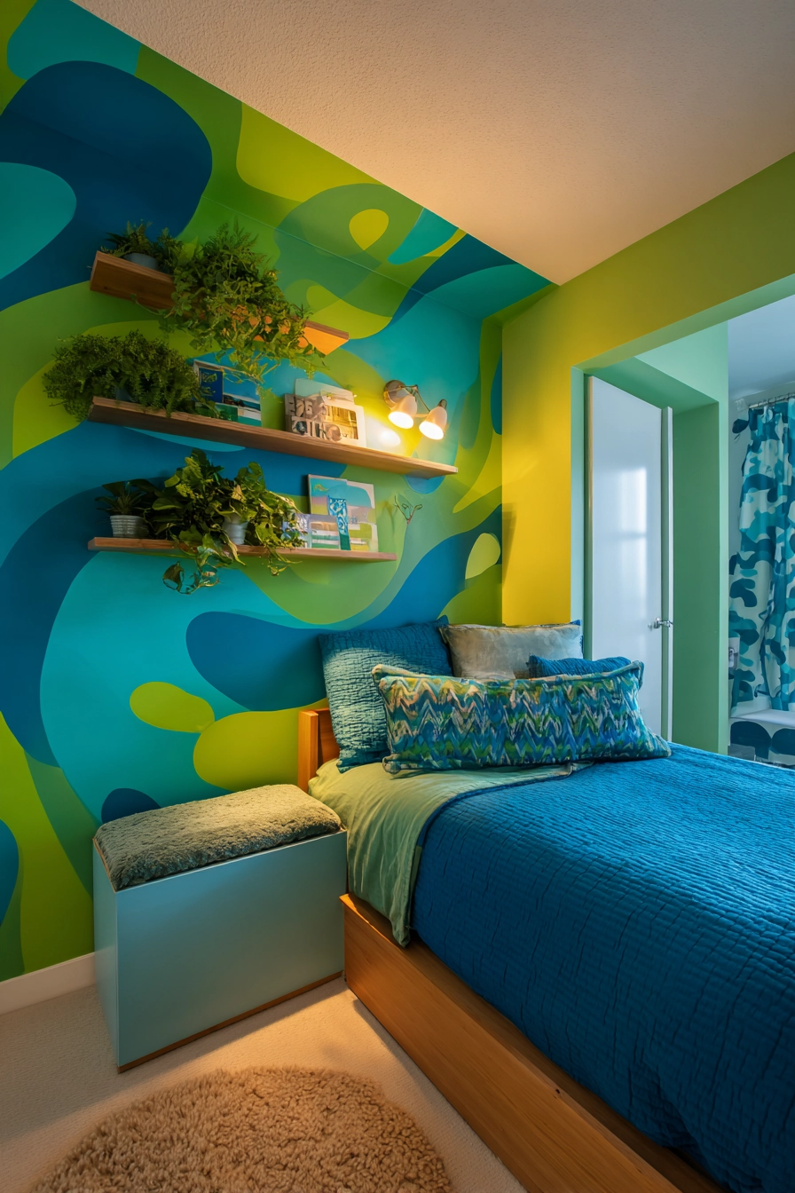 green and blue bedroom 18