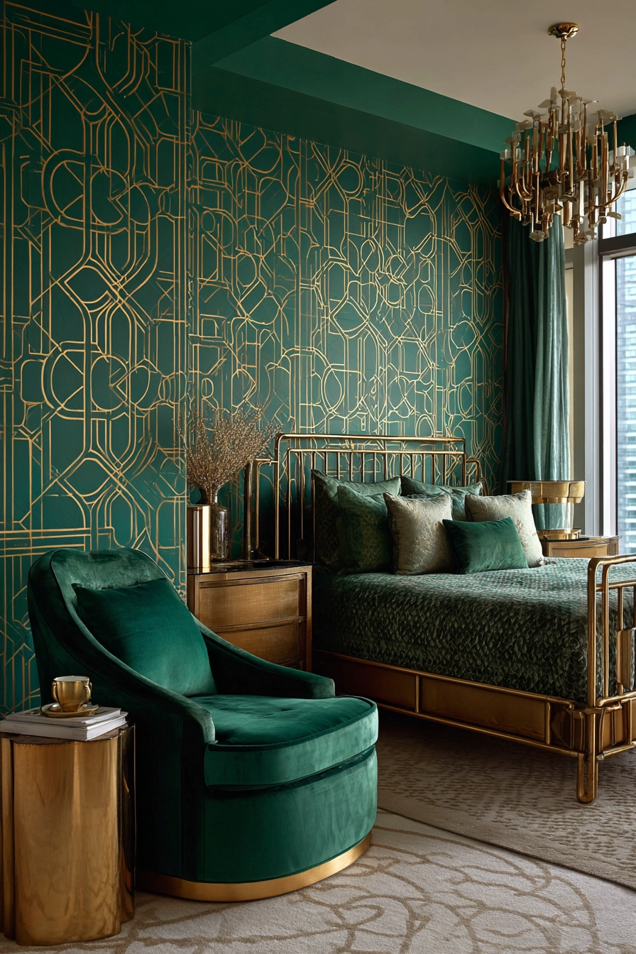 green and gold bedroom 10