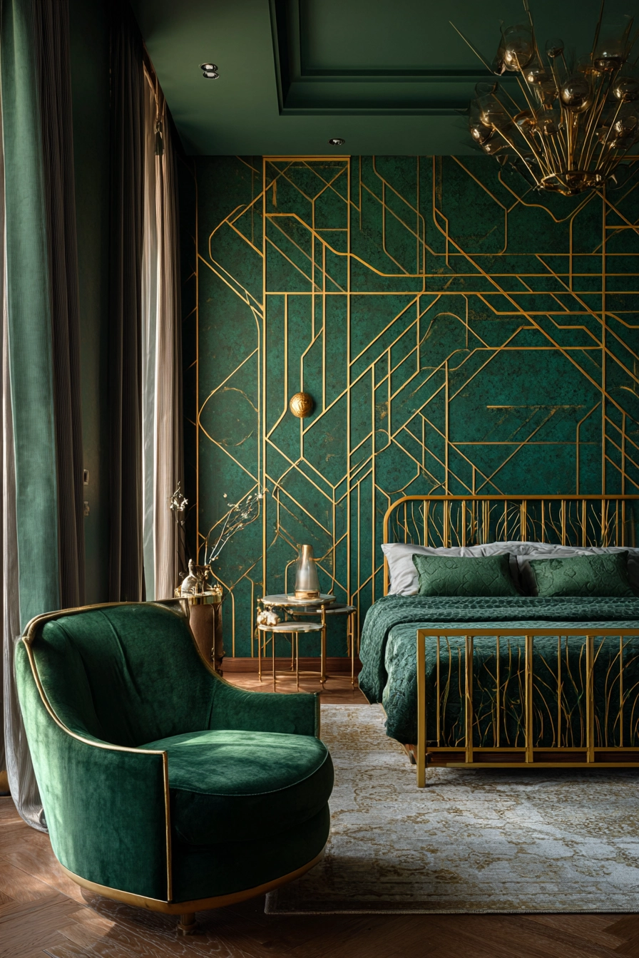 green and gold bedroom 11