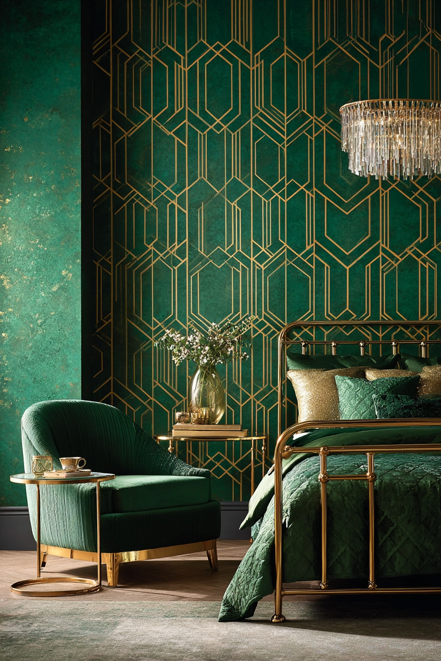 green and gold bedroom 12