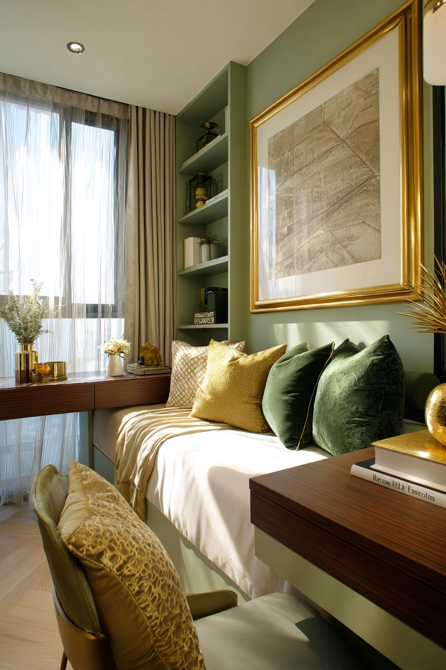green and gold bedroom 13