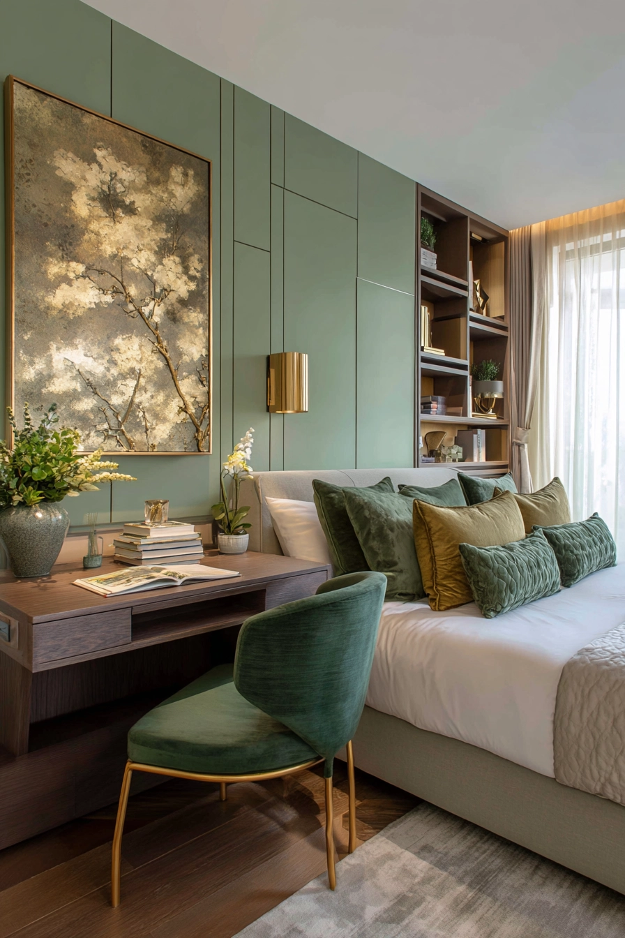 green and gold bedroom 14