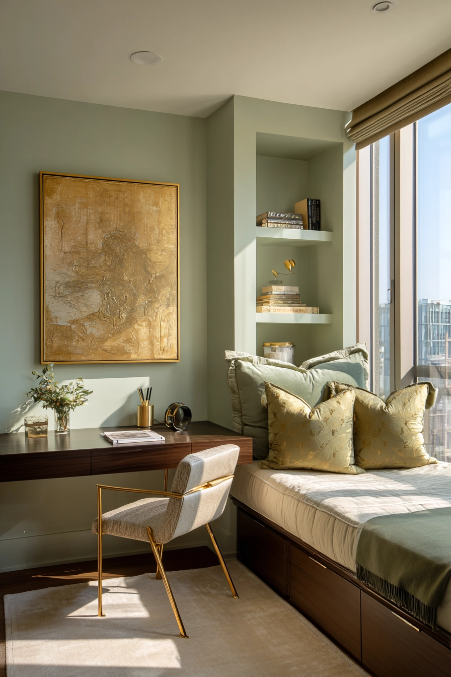 green and gold bedroom 15