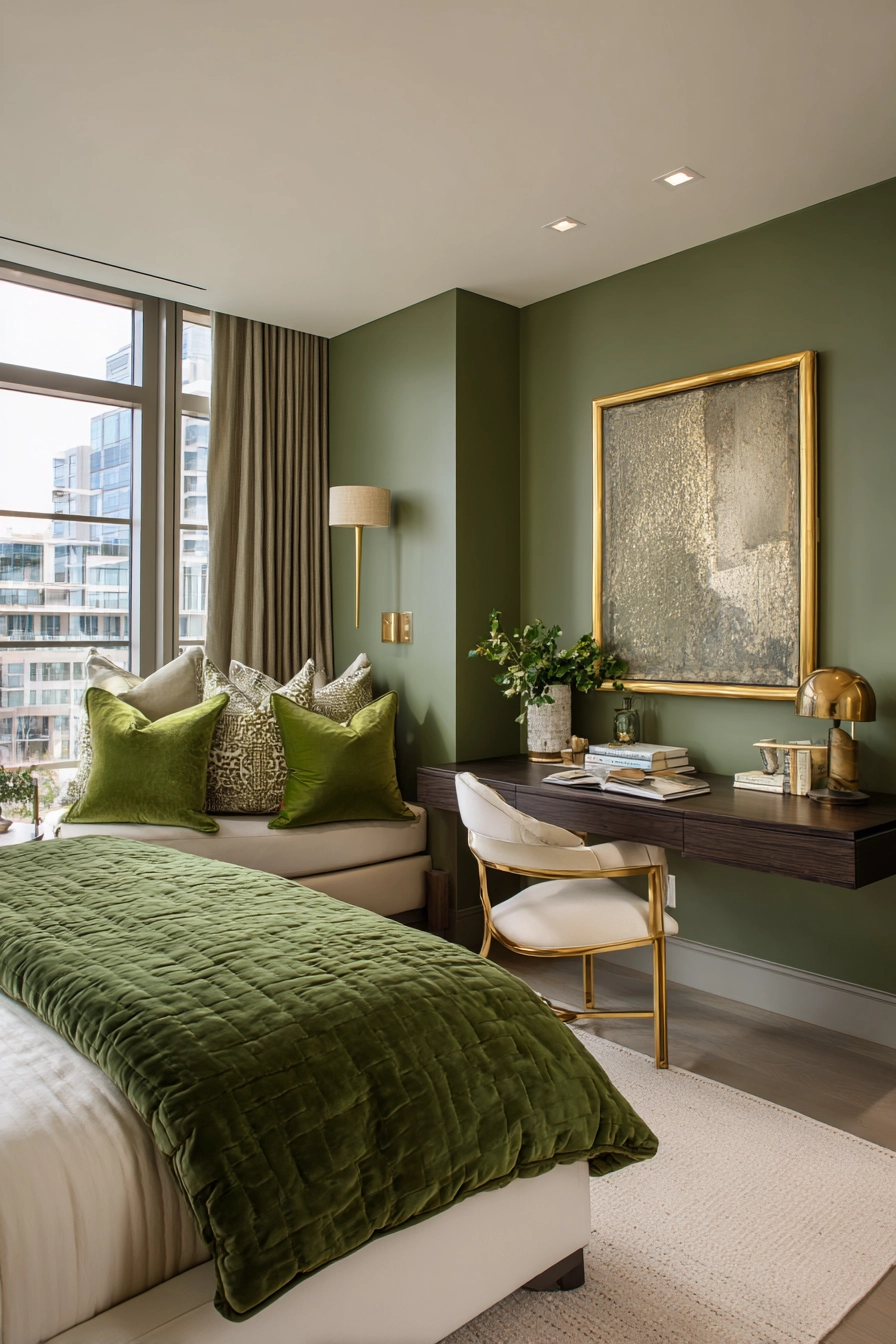 green and gold bedroom 16