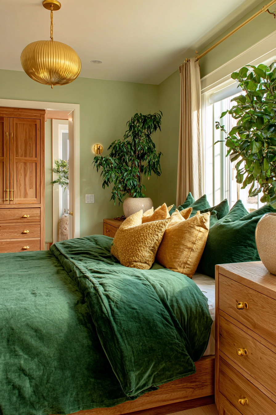 green and gold bedroom 17