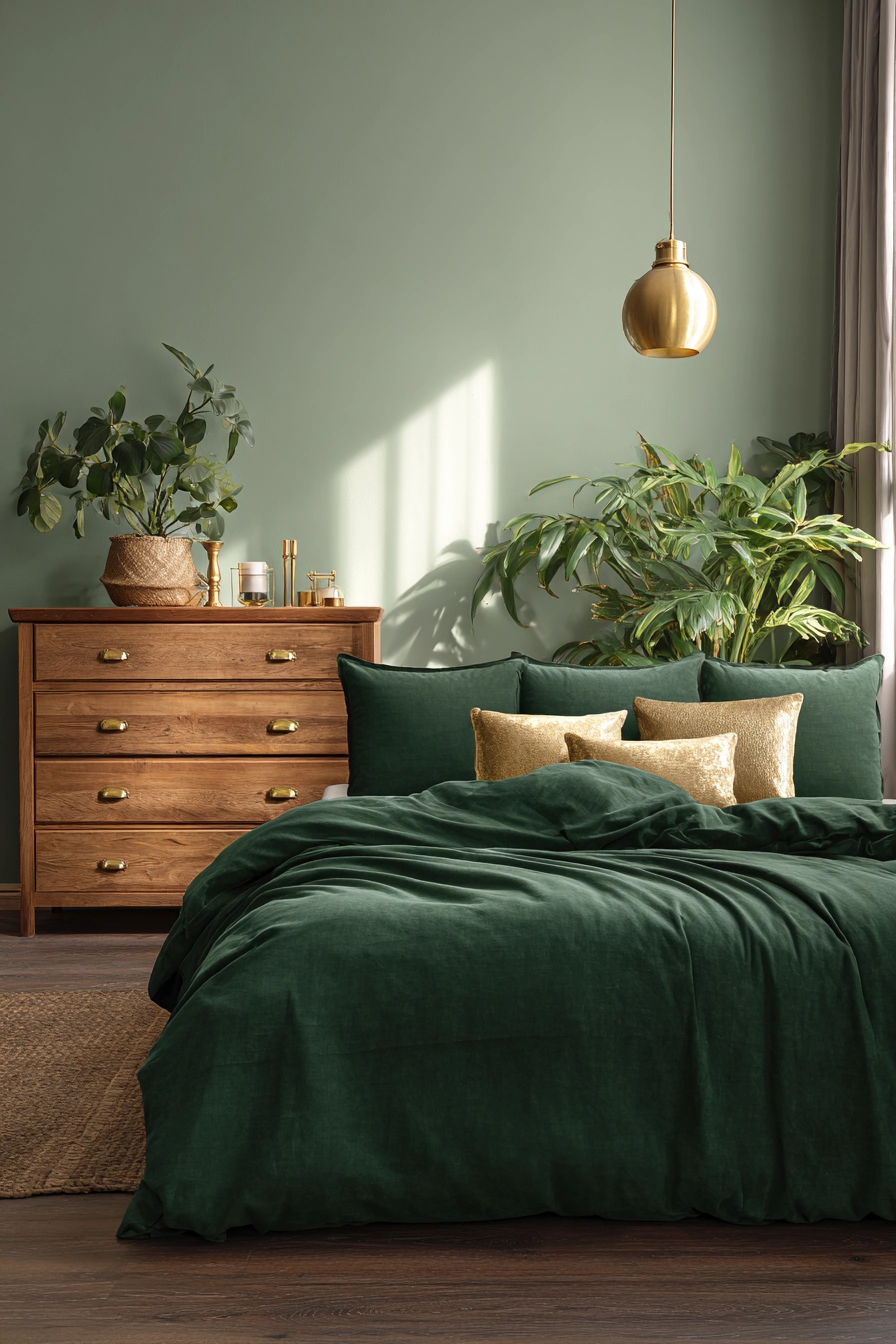 green and gold bedroom 18