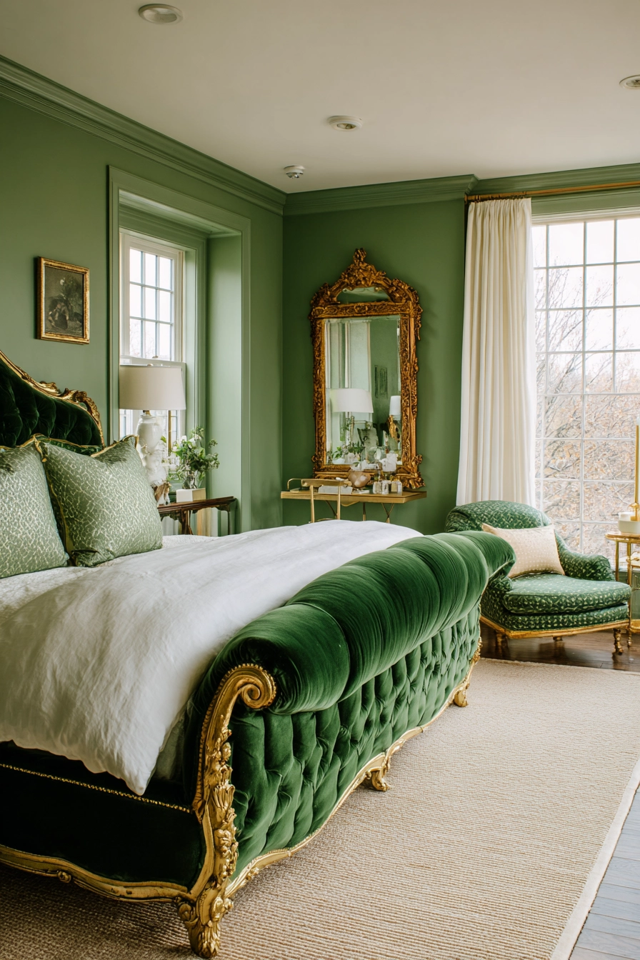 green and gold bedroom 2
