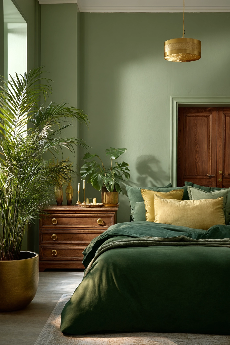 green and gold bedroom 20