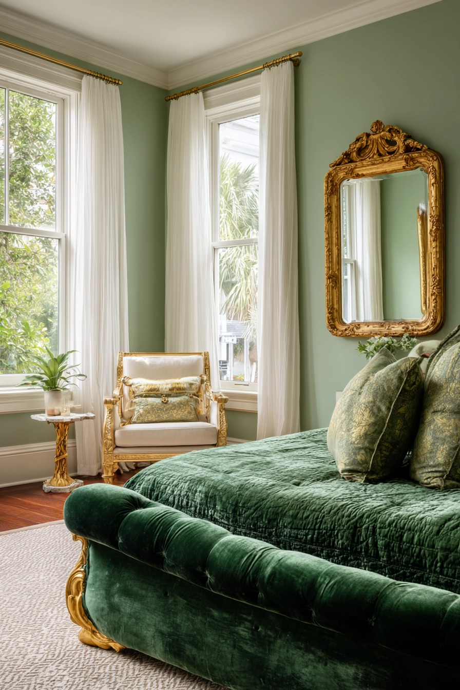 green and gold bedroom 4