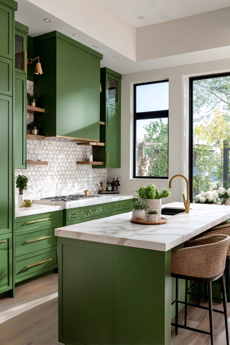 green kitchen cabinets 1