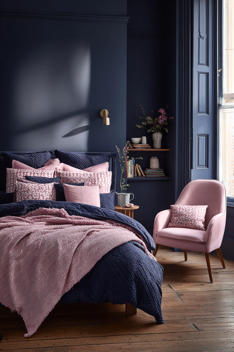 navy blue and pink bedroom 10