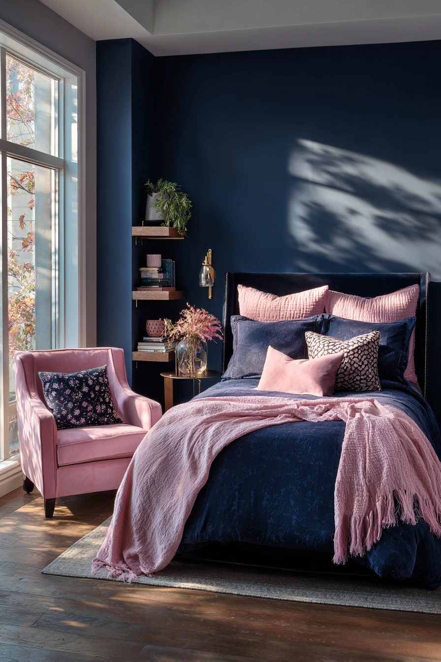 navy blue and pink bedroom 12