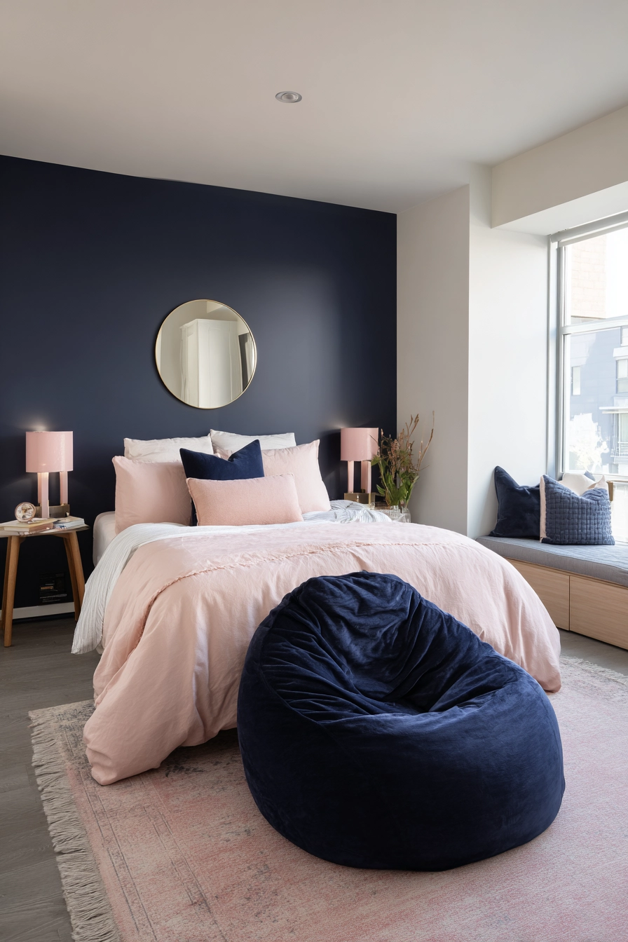 navy blue and pink bedroom 16