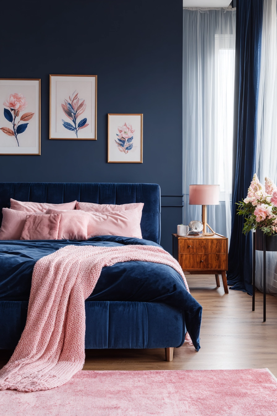 navy blue and pink bedroom 2