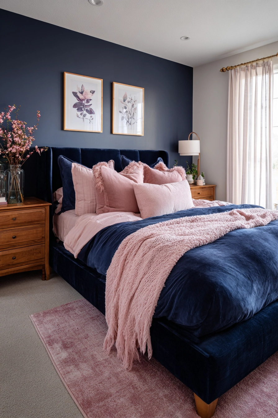 navy blue and pink bedroom 3