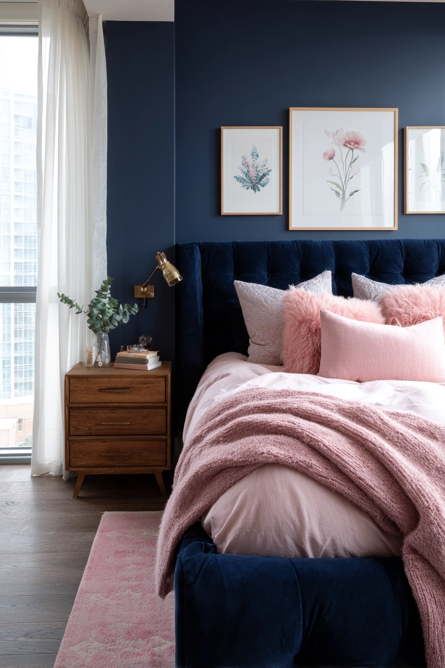 navy blue and pink bedroom 4