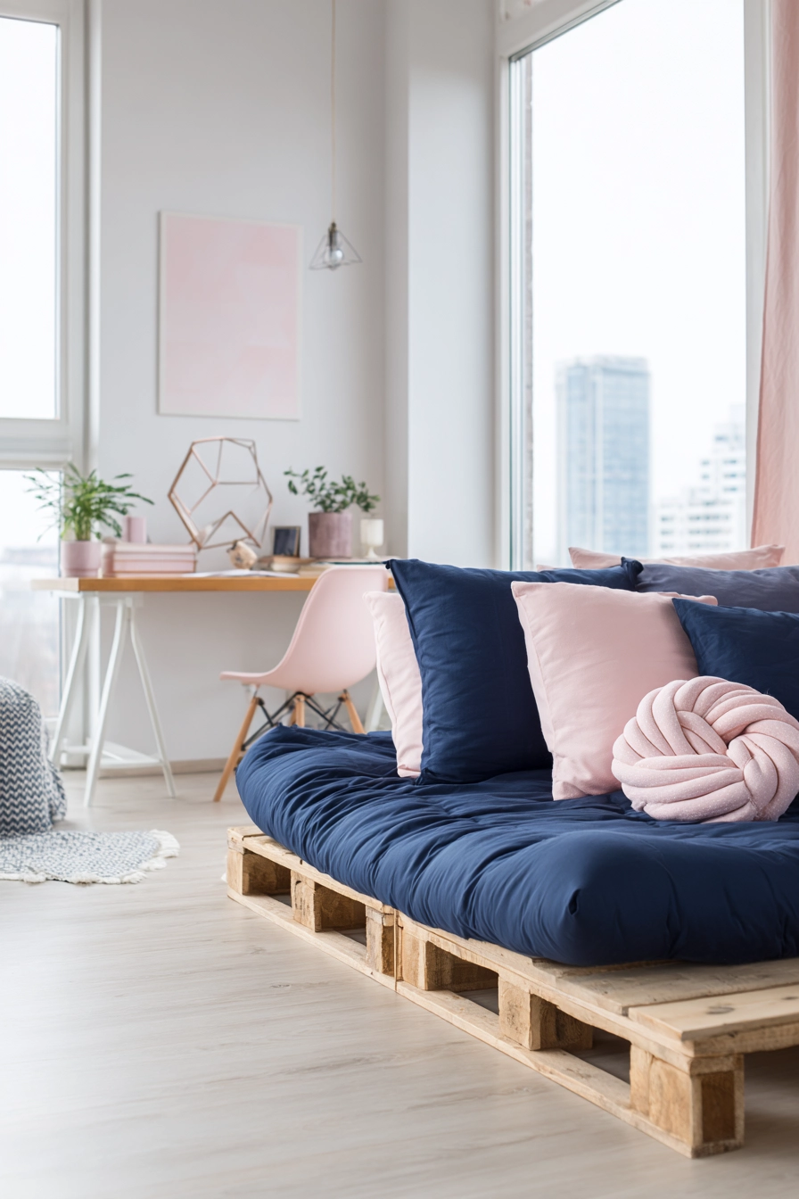 navy blue and pink bedroom 5