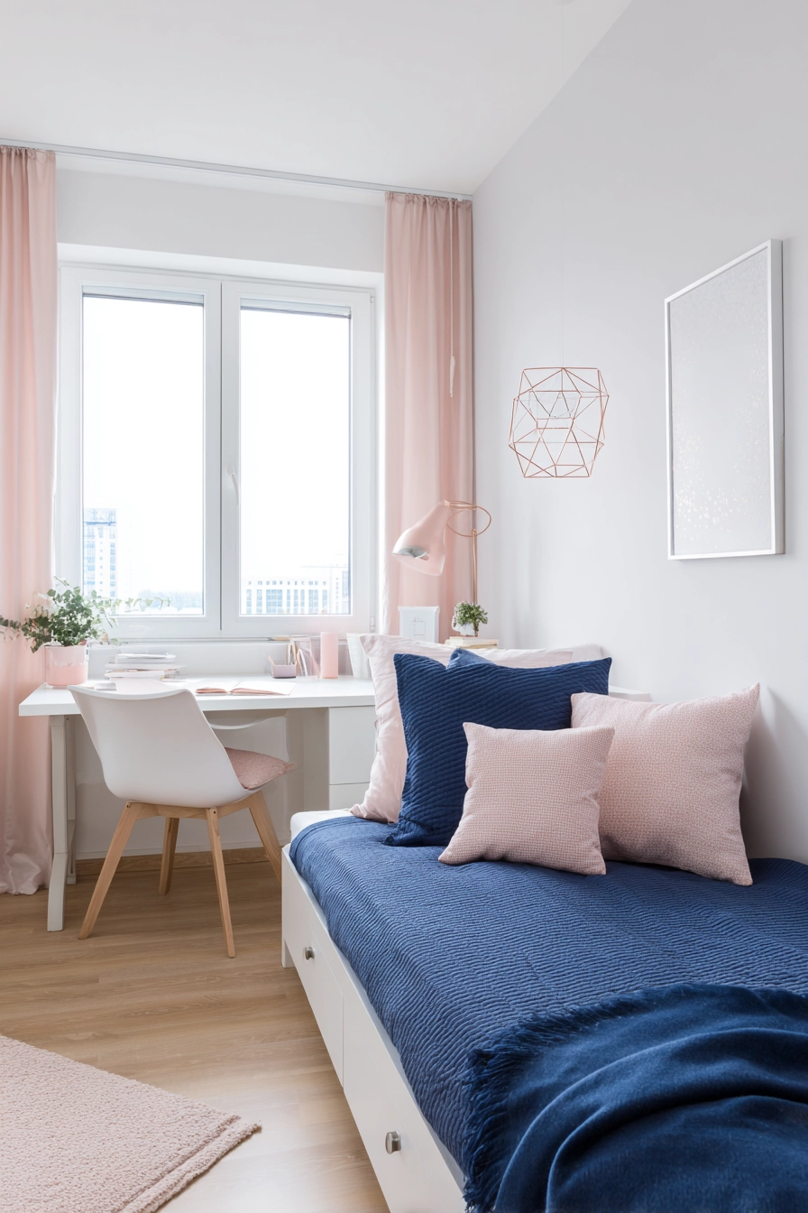 navy blue and pink bedroom 6