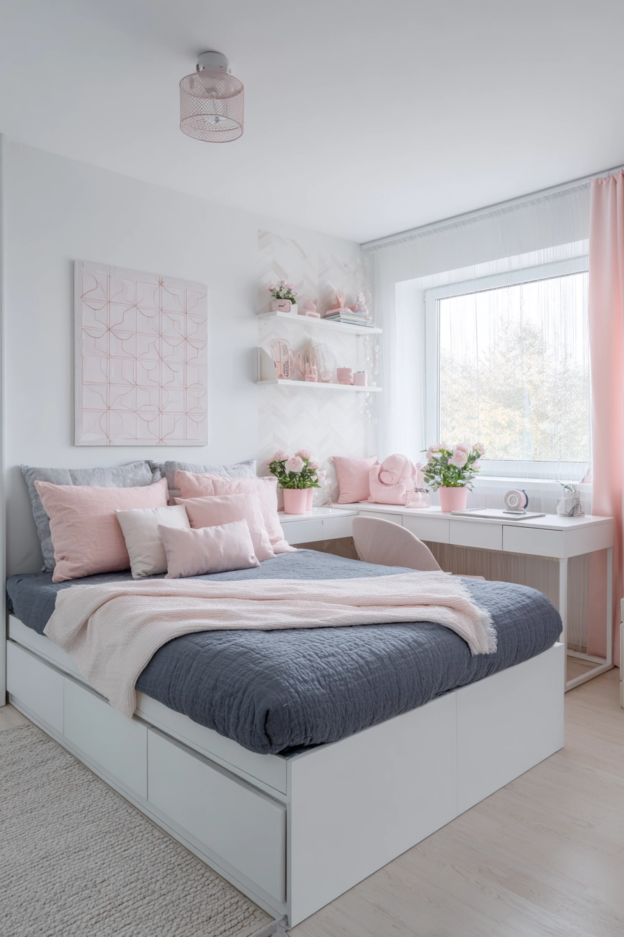 navy blue and pink bedroom 7