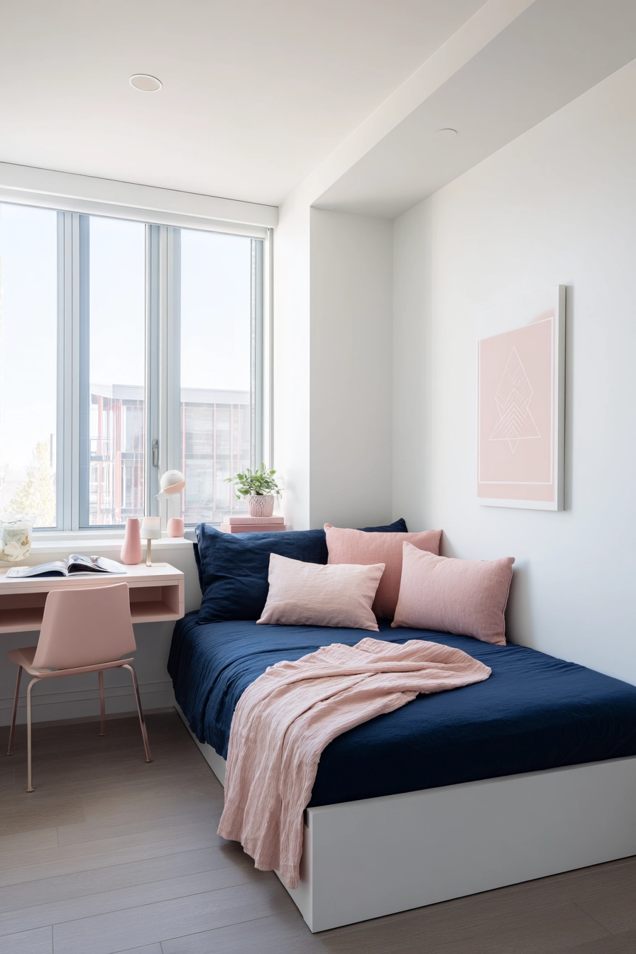 navy blue and pink bedroom 8