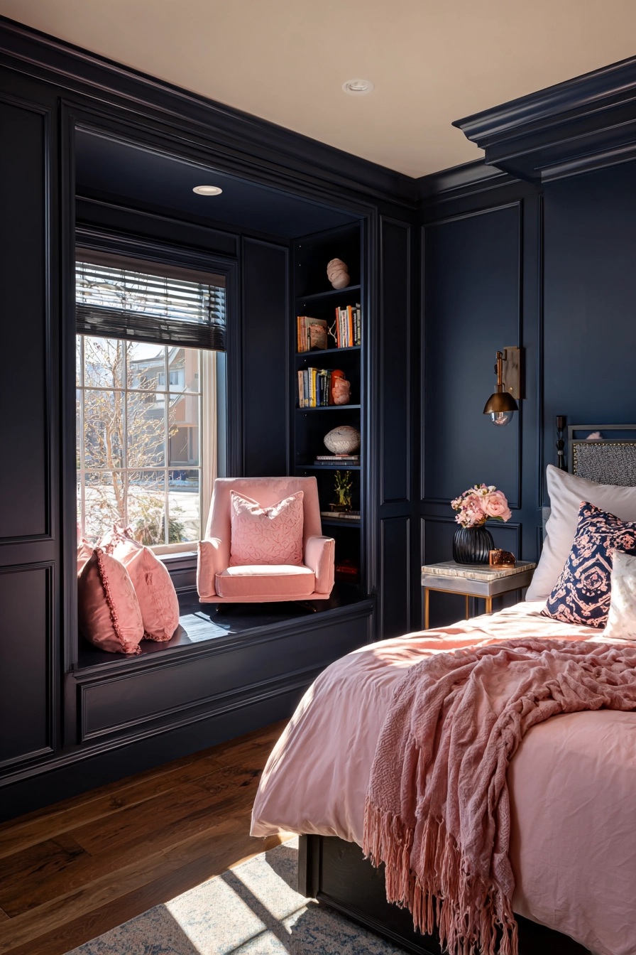 navy blue and pink bedroom 9