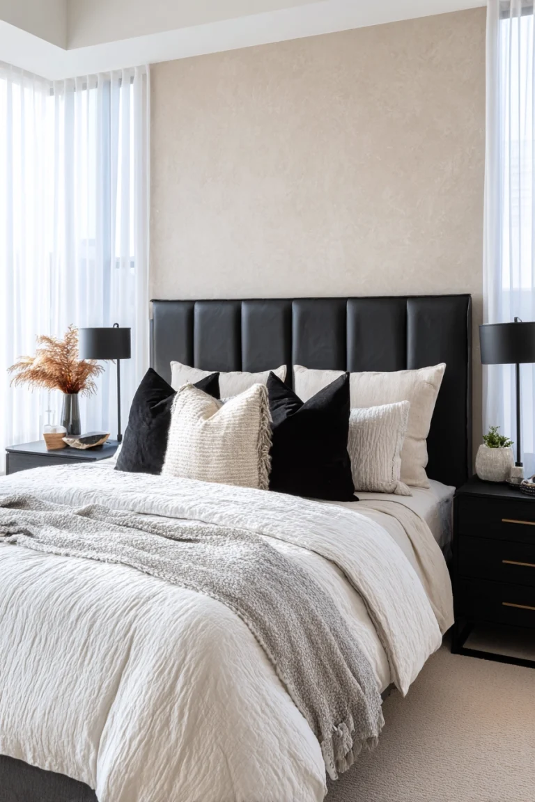 neutral and black bedroom 1