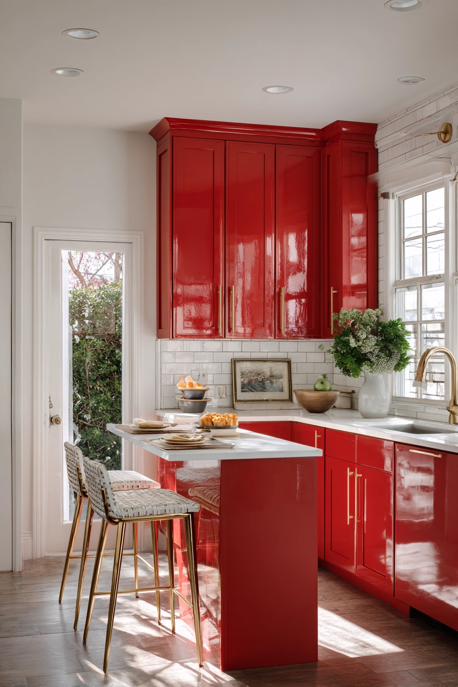 red kitchen cabinets 14