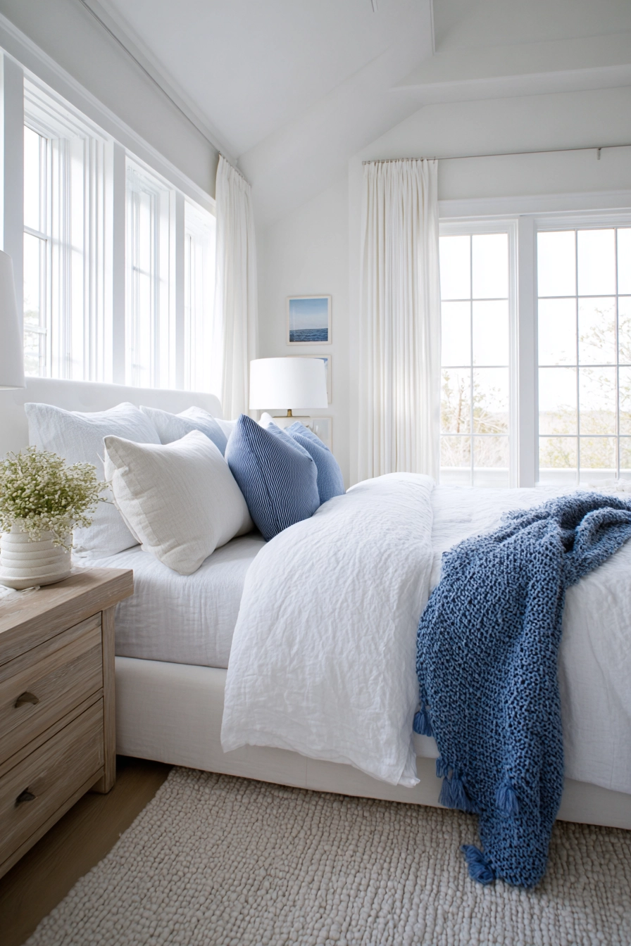 Creating a Serene White Bedroom with Blue Accents - Decoreditly
