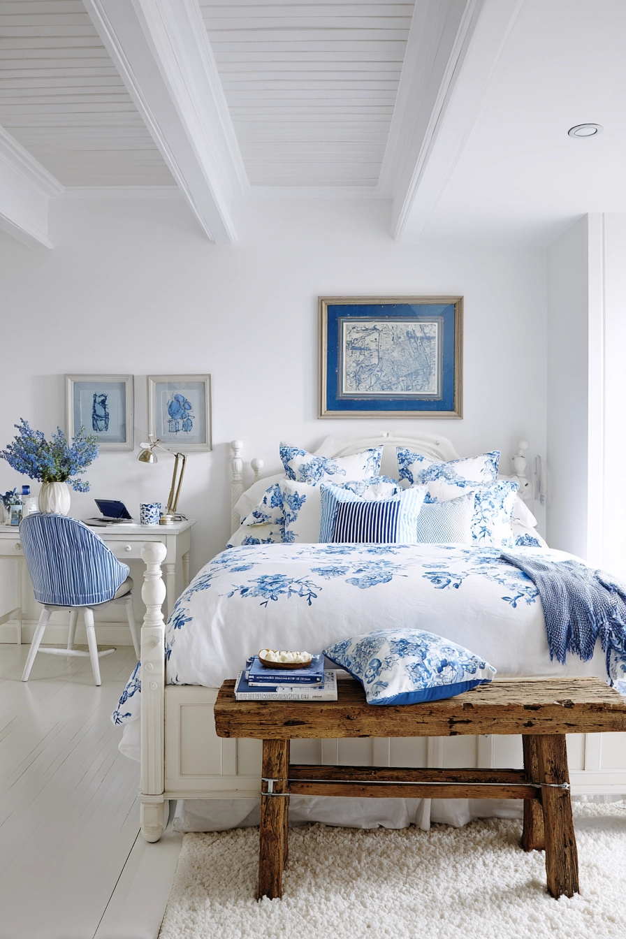 white bedroom with blue accents 10