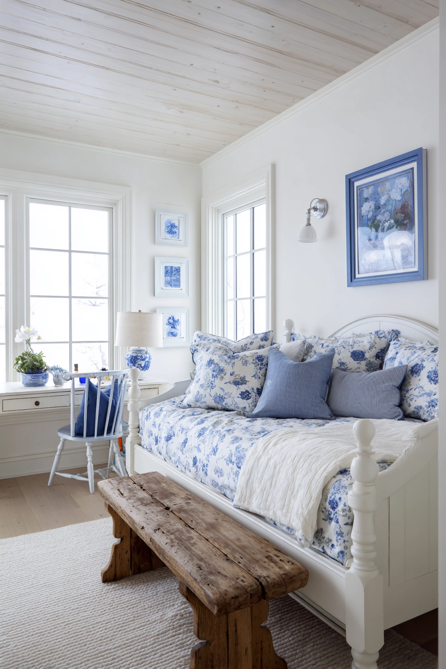 white bedroom with blue accents 12