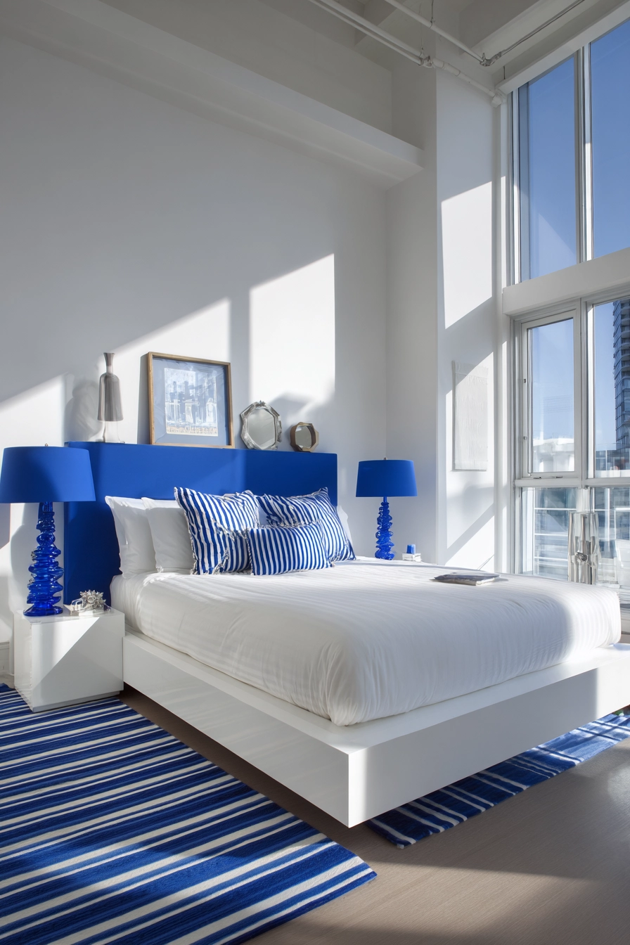 white bedroom with blue accents 13