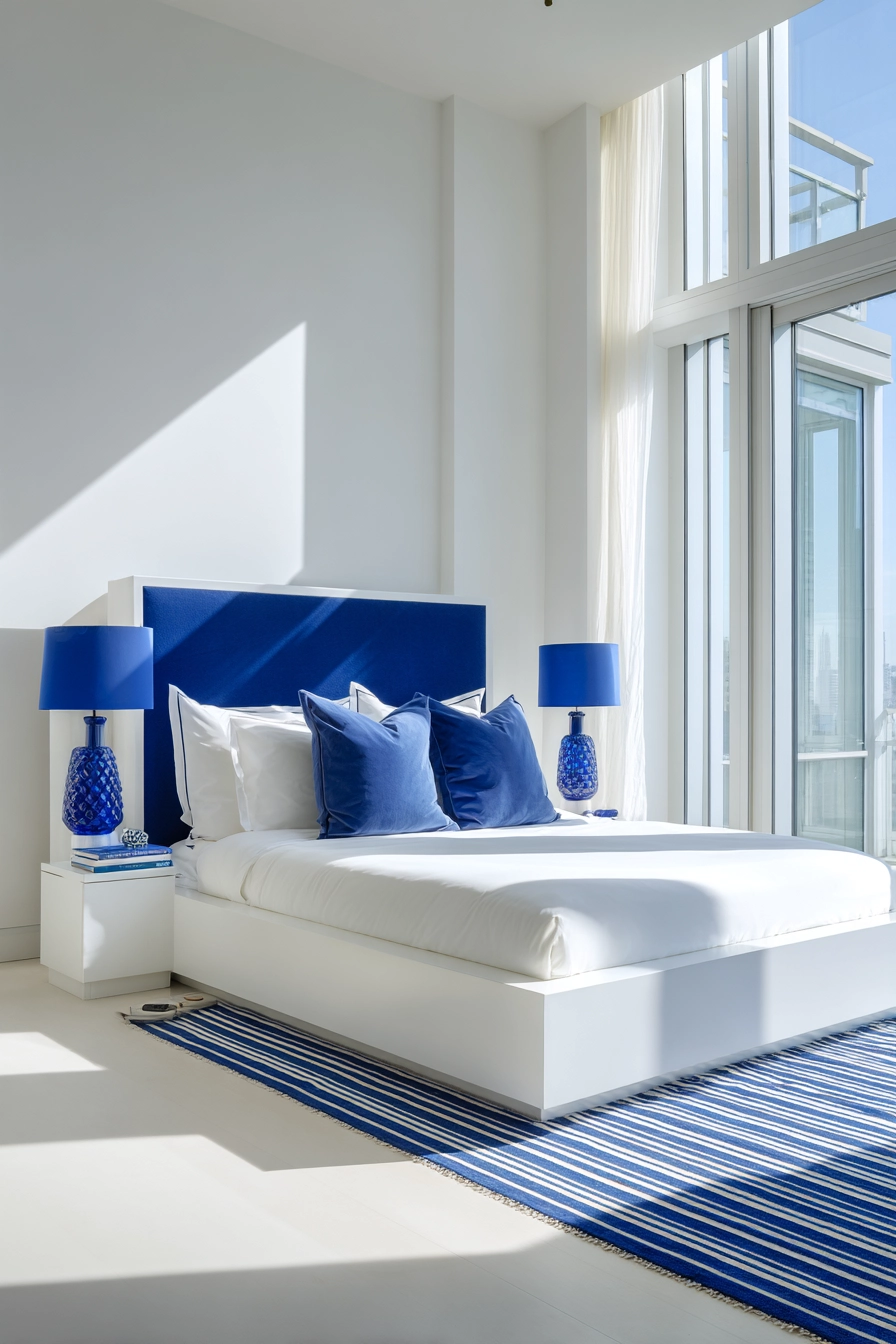 white bedroom with blue accents 15